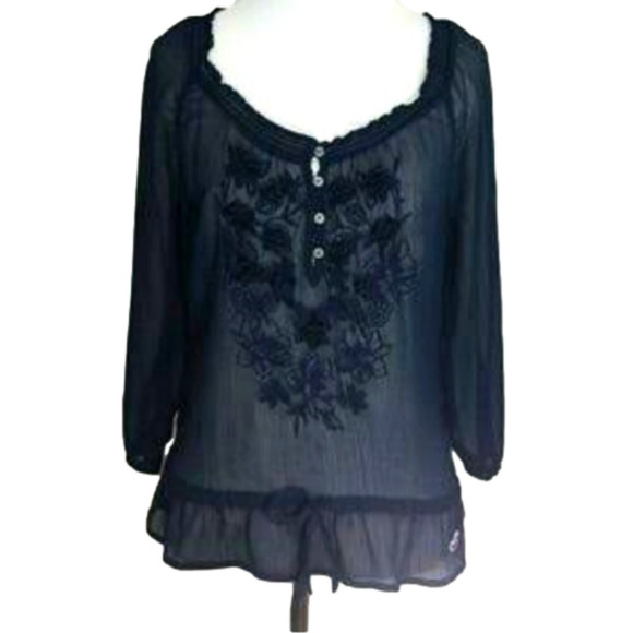 Hollister Sheer Navy Blouse Size Small - Picture 2 of 10